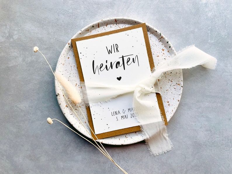 Einladung Hochzeit Kraftpapier, Hochzeitseinladung schlicht, Einladungskarte Büttenpapier 1