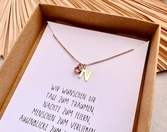 Geschenkbox mit Buchstabenkette Golden zu Kommunion/Konfirmation, Geschenk Konfirmation für Mädchen, personalisiert, Schmuck zur Jugendweihe