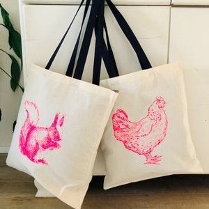Huhn Tasche Pink Hühner Einkaufstasche Geschenk Freundin Tasche Neonpink Bild 4
