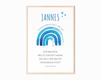 Segensspruch zur Kommunion oder Konfirmation – personalisiert mit Name – Irischer Segensspruch Regenbogen – Patengeschenk – Regenbogen blau