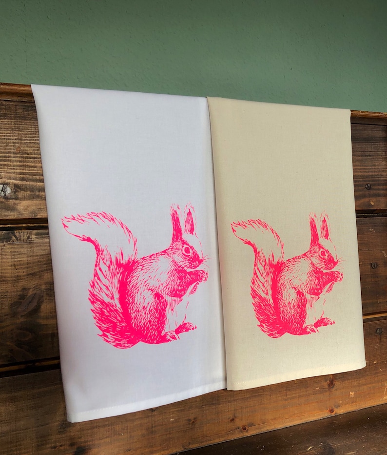 Eichhörnchen Geschirrtuch pink Küchendeko Küche Geschenk Handtuch handbedruckt Geschenk Freundin Geschenk Mitbringsel Bild 6