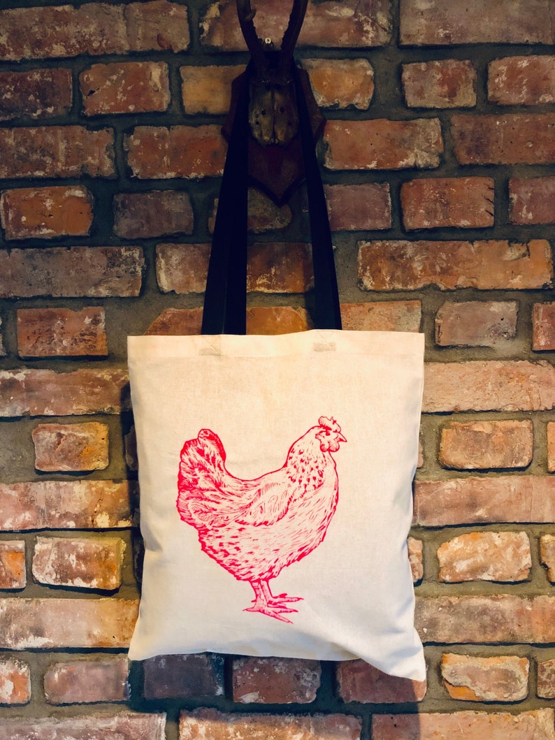 Huhn Tasche Pink Hühner Einkaufstasche Geschenk Freundin Tasche Neonpink Bild 3
