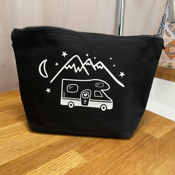 Camping Tasche Schwarz – Kulturbeutel – Kosmetiktasche Wohnmobil – Camper Geschenk – Wohnmobil Tasche – Geschenk Camping – Vanlife Geschenk