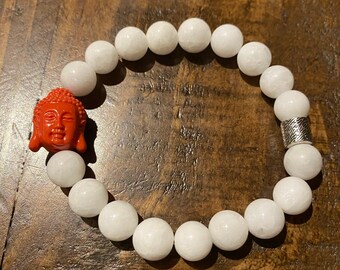 White Jade and Buddha Bracelet