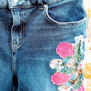 Customized Jeans Patchwork Embroidery Boho Distressed - Etsy