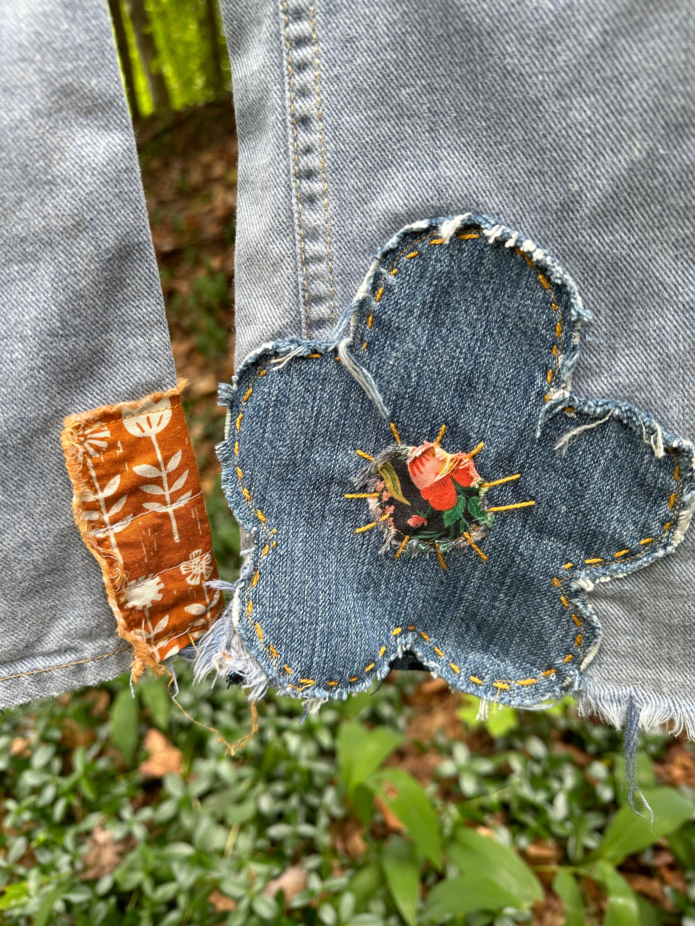 Authentic 1970s Vintage Hippy Patchwork Jeans Mended Authentic 1970s Vintage Hippy Patchwork Jeans Mended