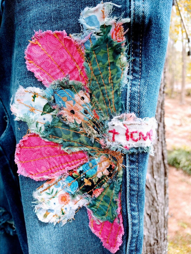 Customized Jeans: Patchwork Embroidery Boho Distressed - Etsy