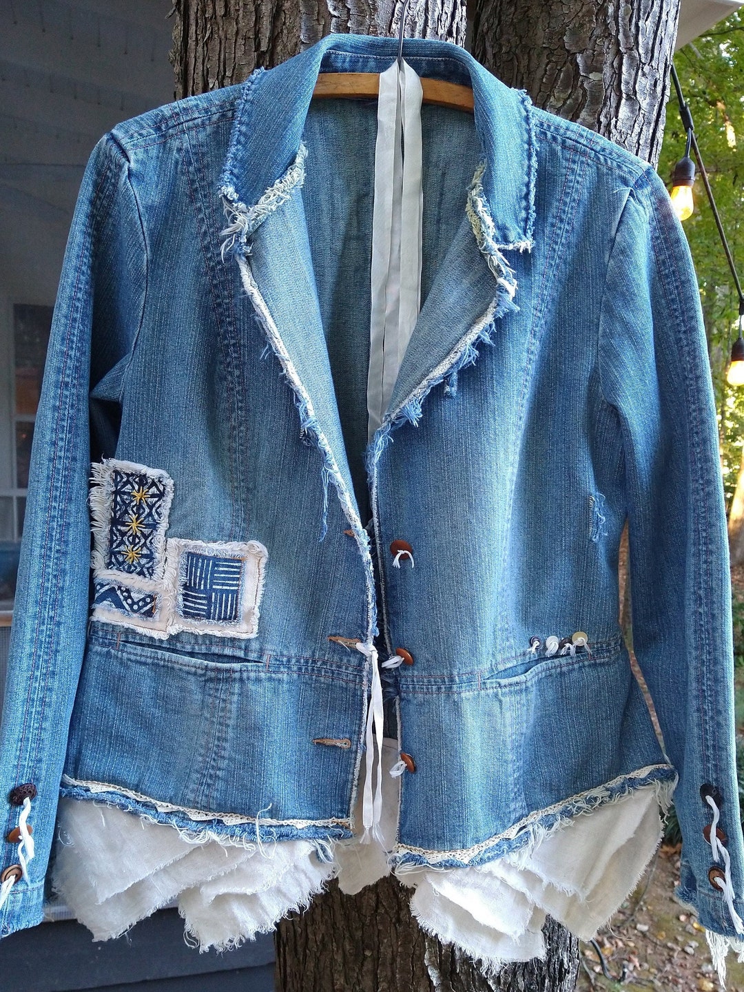 Distressed and Tattered Women's Jeans Jacket Linen and - Etsy