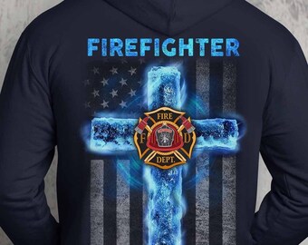 Sudadera con capucha de bombero orgulloso, regalo para bombero, sudadera con capucha de bombero, camiseta de bombero, bandera estadounidense e insignia de cruz de bombero
