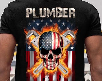 Plumber T-Shirt, Gift For Plumber, Plumber Patriotic T-Shirt, With American Flag and Wrench