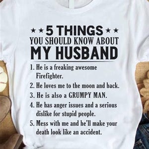 Cadeau femme pompier, cadeau pour pompier, cadeau petite amie pompier, tshirt femme pompier, 5 choses que vous devez savoir sur mon mari