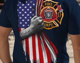 Camiseta de bombero, regalo para bombero, camiseta con la bandera de EE. UU., camiseta de bombero orgulloso, sudadera con capucha de bombero