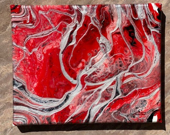 Red, Black, White, and Silver Pour Painting with Irregular Epoxy Finish