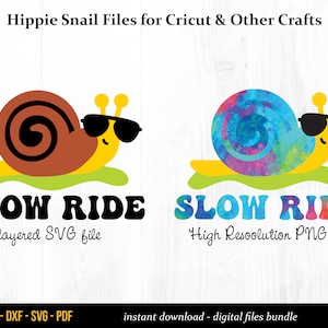 Escargot SVG, Fichier PNG de sublimation, Slow Ride Hippie Tie Dyed Design pour chemises, vêtements pour enfants et plus encore, approvisionnement en projets d’artisanat, Groovy Clipart