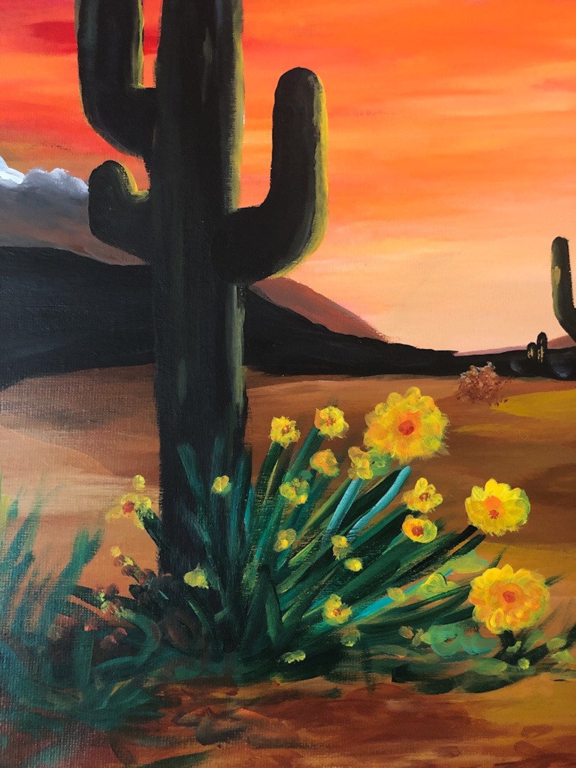 12x16 Wall Art Cactus Desert Sunset Decor Desert Acrylic Etsy