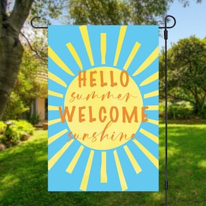 Hello Summer Garden Flag – Welcome Sunshine Yard Flag – Bright Sun Outdoor Decor – Summer Porch Decoration – Sunshine Banner