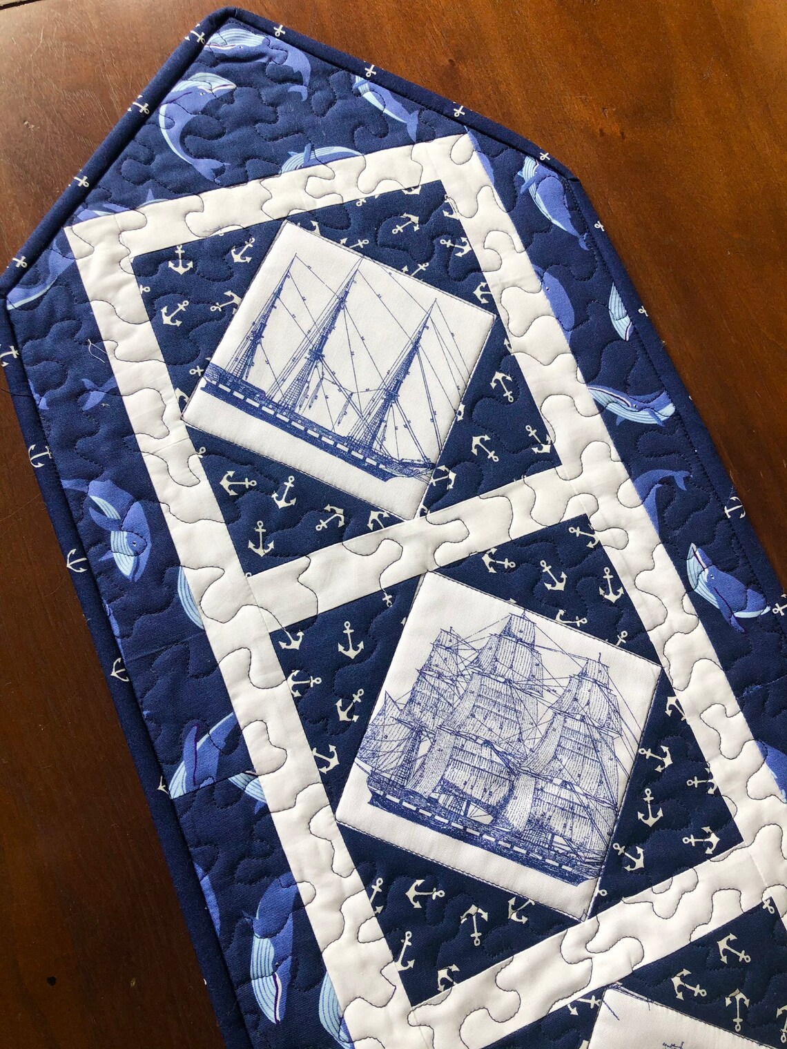 Sailing Ships Nautical Navy Table Runner Beach Decor Etsy