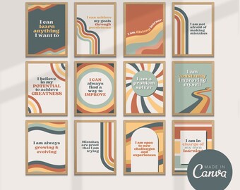 Wachstum Mindset Poster Set | Retro-Klassenzimmer-Dekor (bearbeitbare Canva-Vorlage)