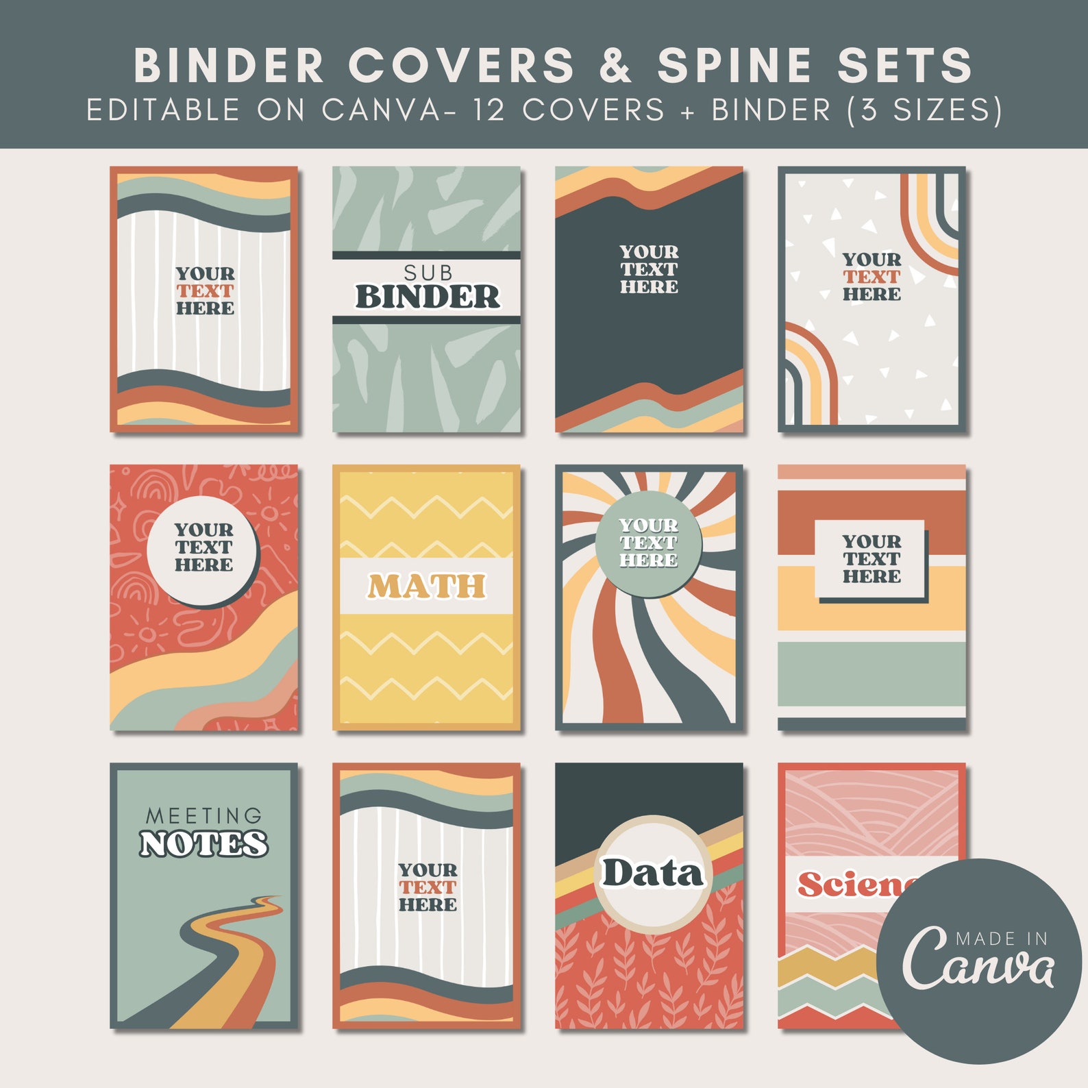 Editable Boho Binder Covers and Spines, Teacher Organization (canva ...