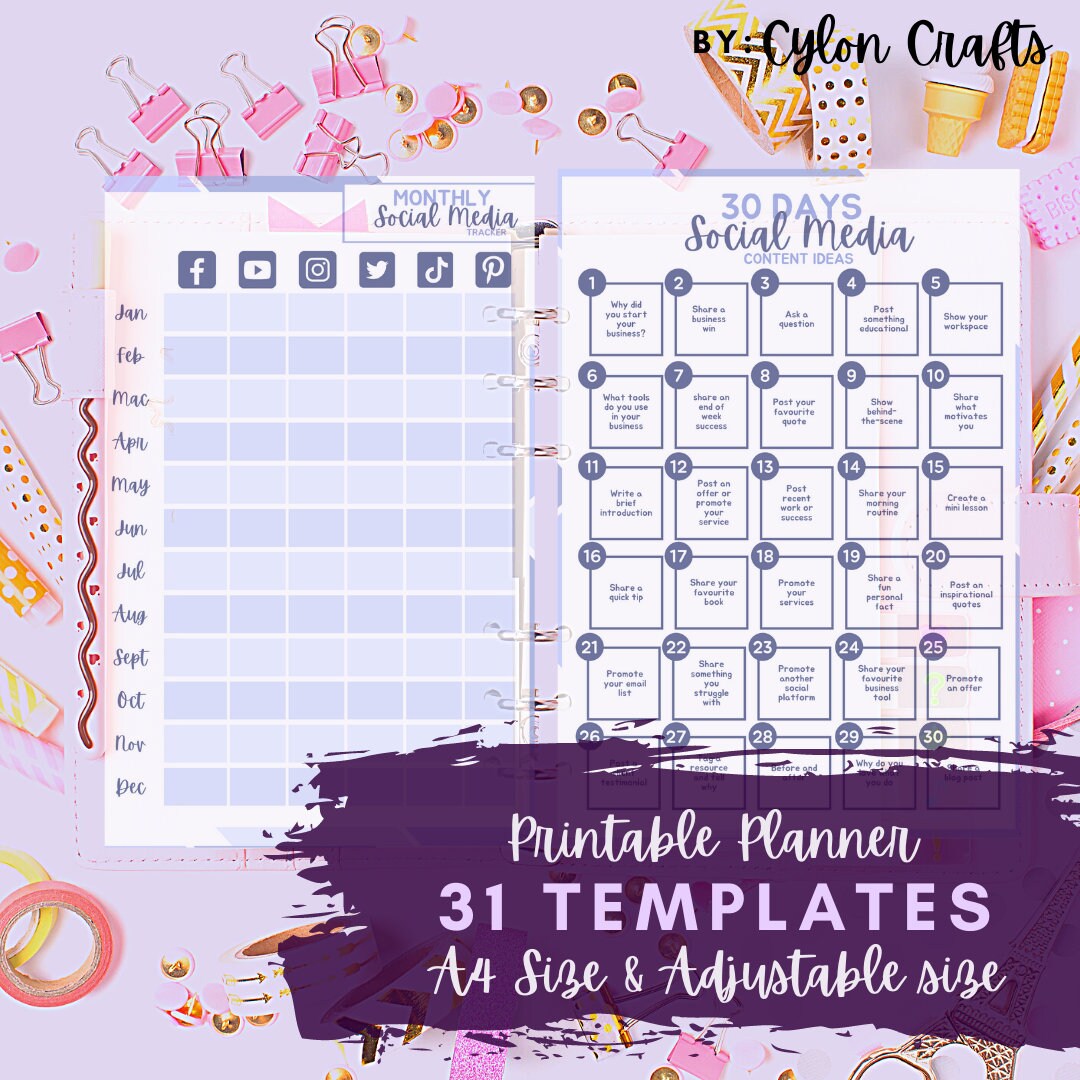 Social Media SMART Planner Printable, With Followers Trackers & 30 Days