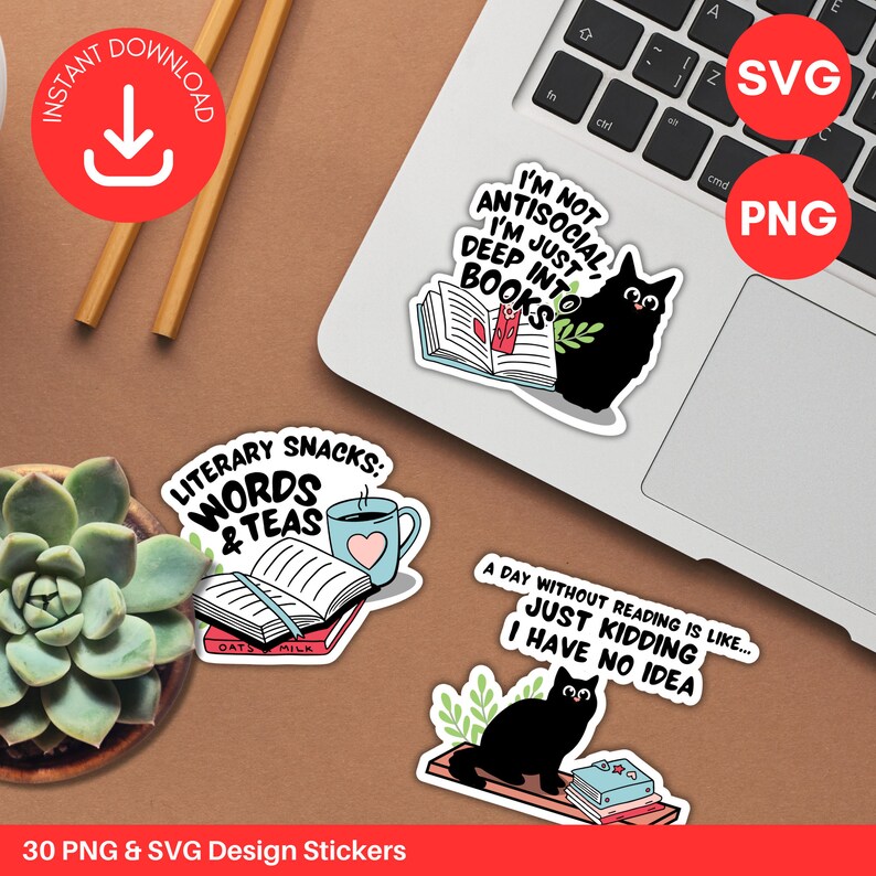 Book Lover Stickers PNG SVG File Print and Cut Book Sticker Bookish
