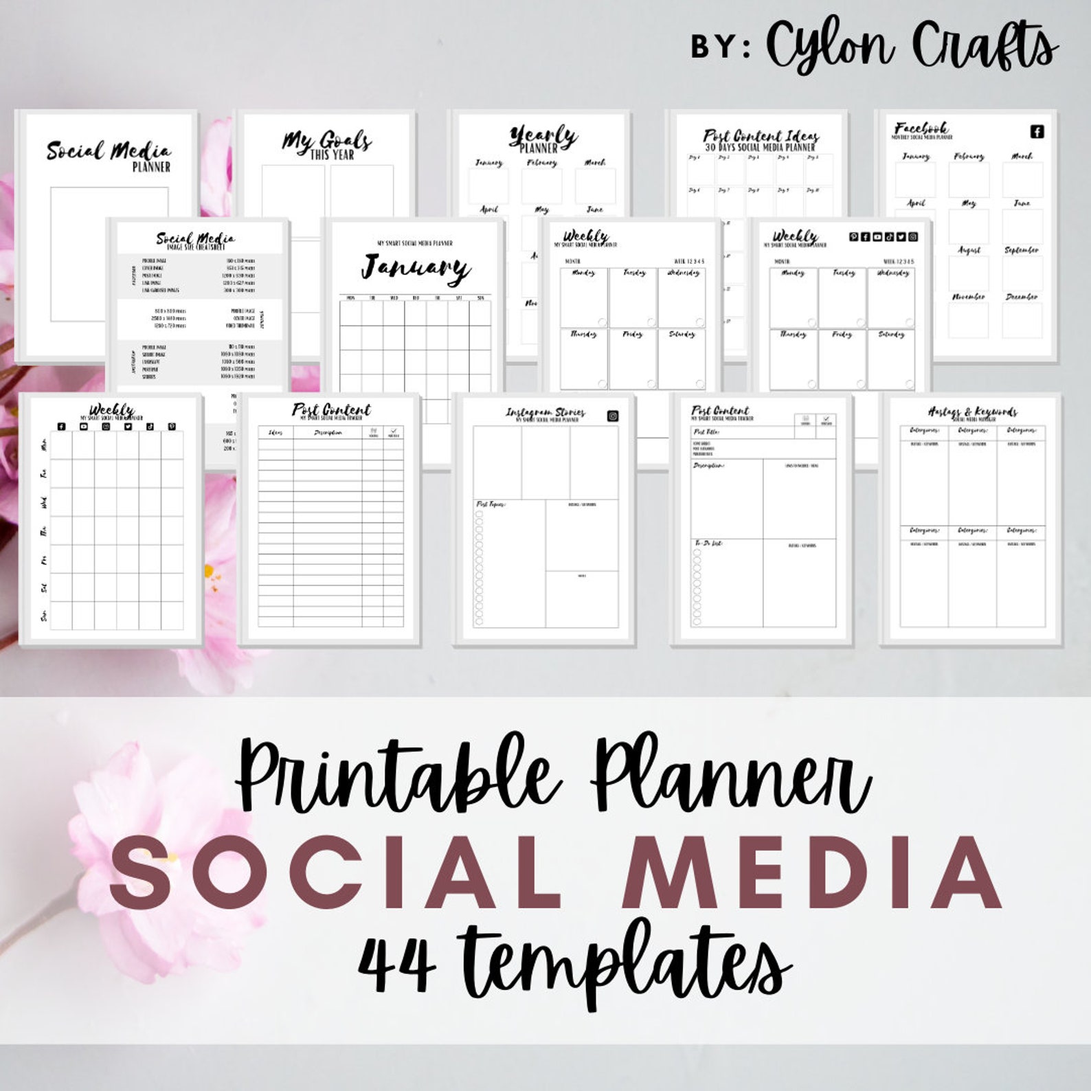 Printable Smart Social Media Planner, Post Content Ideas Tracker