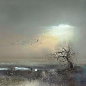 Sous Norfolk Skies | Paysage marin | Giclee Print | Papier ou toile | Norfolk | Ciels énormes |  Côte | Bateaux | Plage | Les | Soleil d’hiver