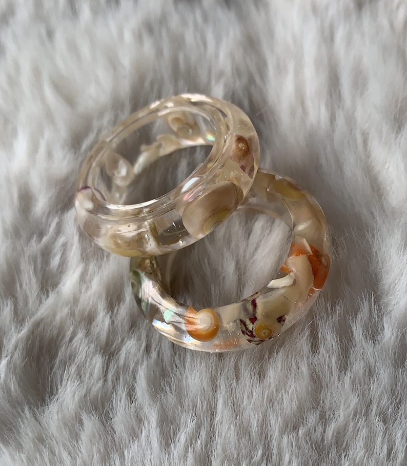 Shell Embedded Rings Handmade Seashell Resin Ring – Ocean Nature Inspired Jewellery - Etsy