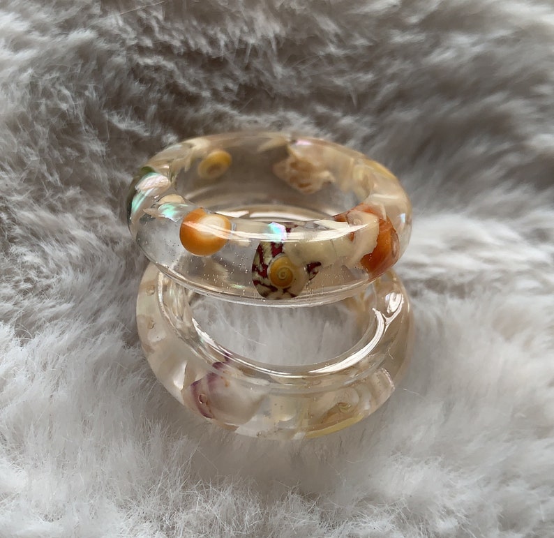 Shell Embedded Rings Handmade Seashell Resin Ring – Ocean Nature Inspired Jewellery - Etsy