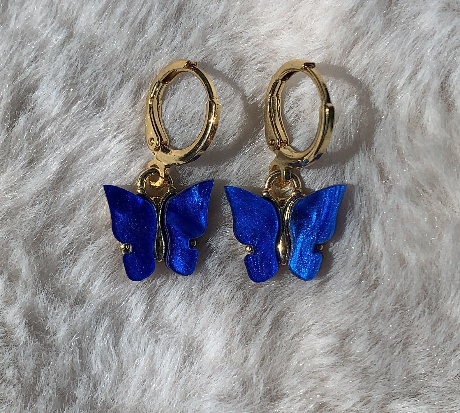 Royal Blue Butterfly Hoop Earrings Gold Plated Huggie Hoops Etsy