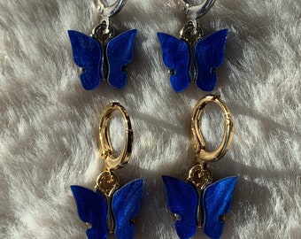Koningsblauwe vlinder oorringen • Sieraden van 18 karaats goud en zilver, cadeau