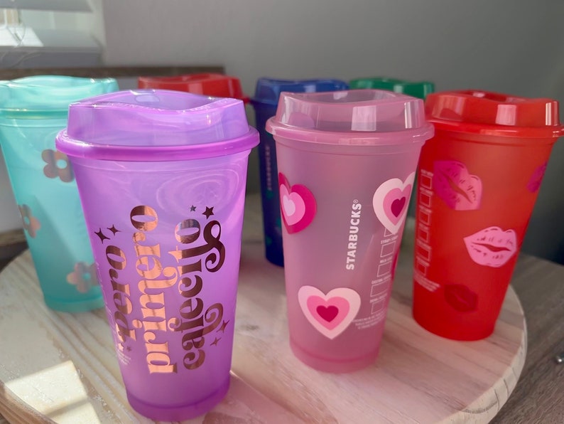 Colored hot cup, coffee cup, tea cup, hot drinks cup, colored hot cup, flower cup, hearts cup, reusable coffee cup image 1