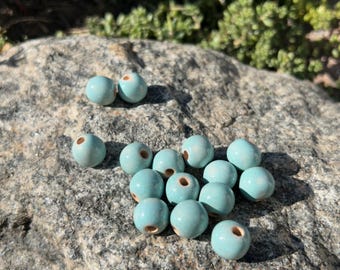 Round Ceramic Beads 8-9mm, Aqua Blue, Handmade Beads