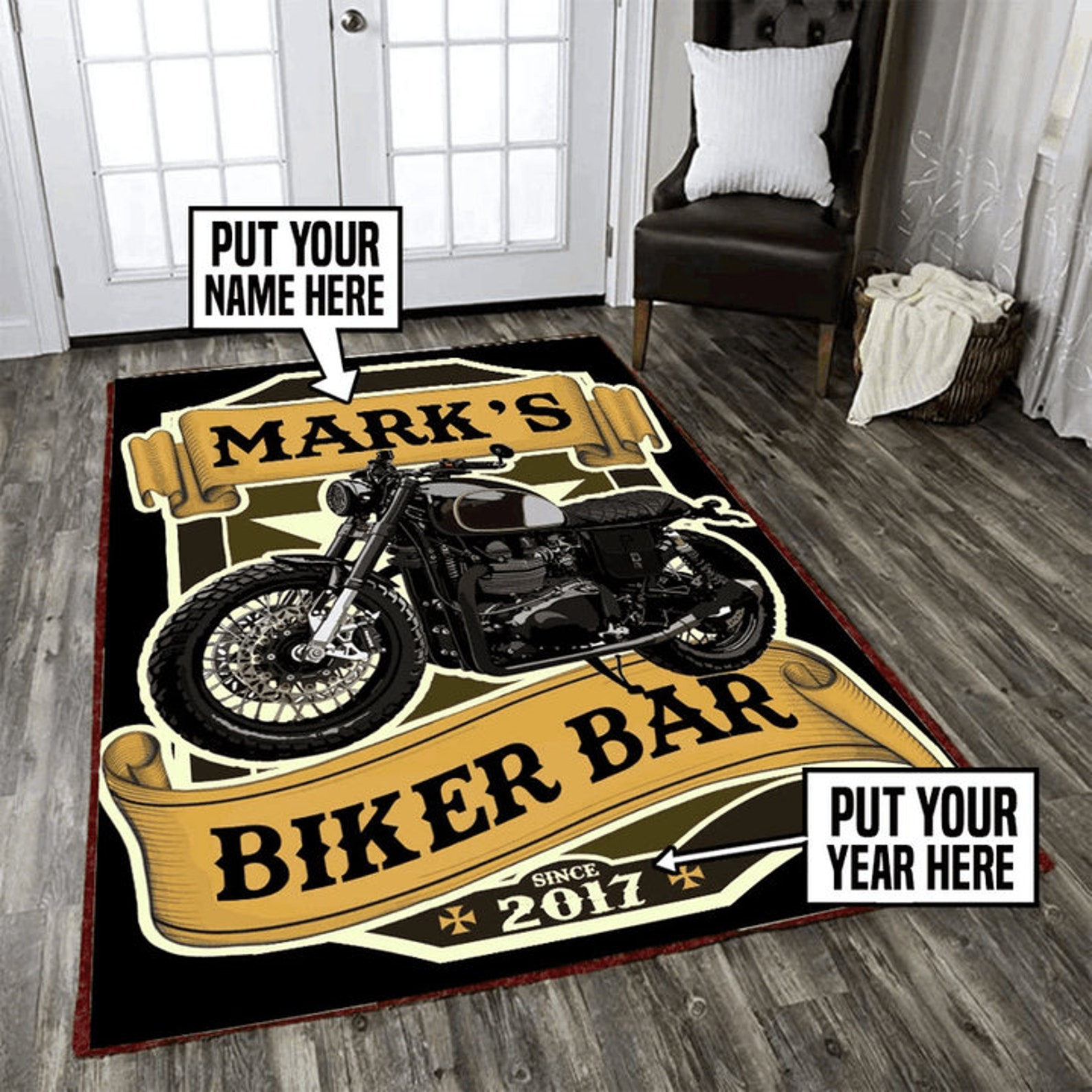 Personalized Biker Bar Rug Personalized Rectangle Rug Etsy