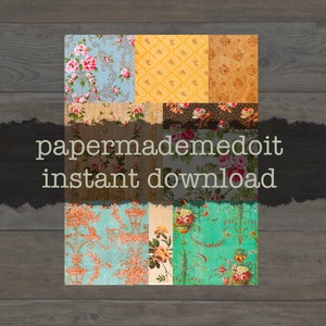 Hoja de collage imprimible - Collage floral vintage - Suministros de diario - Papel digital - Diario basura