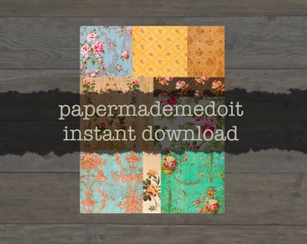 Printable Collage Sheet - Vintage Floral Collage - Journal Supplies - Digital Paper - Junk Journal