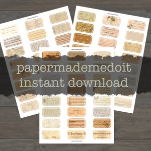 Printable Labels - Neutral Labels, Vintage Journal Labels - Printable Ephemera
