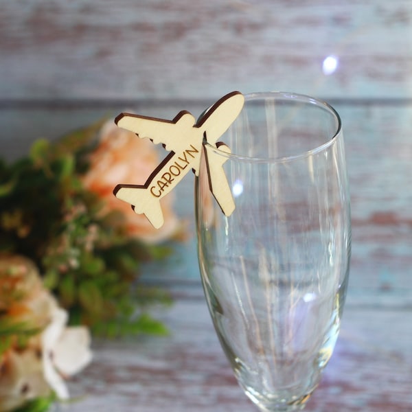 Étiquette de boisson d’avion personnalisée - Marqueurs de verre - Mariage d’Avation - Décorations personnalisées de mariage à l’étranger - Faveurs de fête de mariage de destination