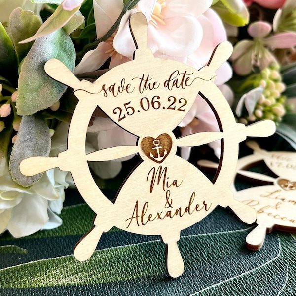 Imanes náuticos Save the Date - Invitación de boda de madera en el mar - Invitación de ancla personalizada - Invitación de boda de marinero