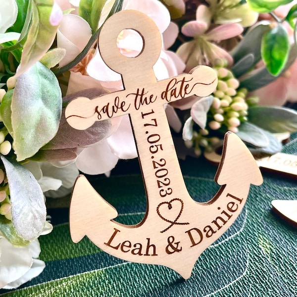 Nautische Save the Date Magnete - Personalisierte Anker Einladung - Seehochzeit Save the Date Magnet - Holz Save the Date - Seemann Hochzeit