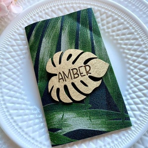 Gold Monstera Place Card - Wood Personalised Leaf Place Cards - Tropical Escort Cards - Wedding  Table Guest Decorations - Party Favors