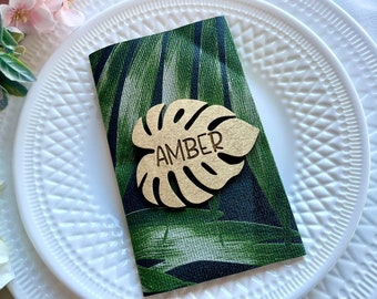 Gold Monstera Place Card - Wood Personalised Leaf Place Cards - Tropical Escort Cards - Wedding  Table Guest Decorations - Party Favors