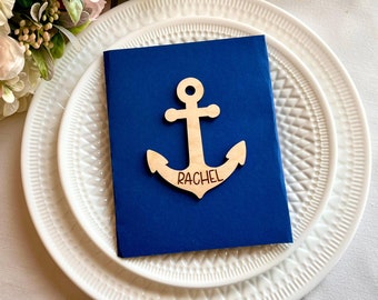 Nautical Place Cards - Personalized Wood Place Cards - Custom Wooden Name Tags - Anchor Names - Nautical Wedding Decoration - Party Favors