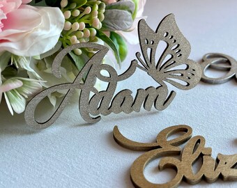 Personalized Butterfly Place Cards - Wood Custom Wedding Name Sign - Wedding Guest Seating Decoration - Wedding Table Decor - Party Favors