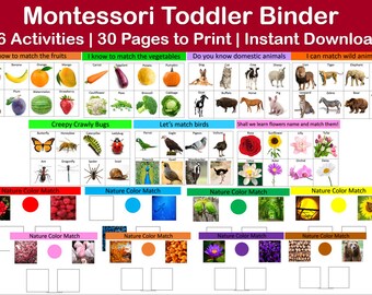 Montessori Busy Binder for Toddler and Preschoolers, Early Learning Printables for 1 to 2.5 years