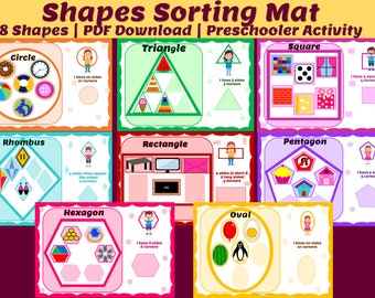 Shapes Sorting Mat, Toddler Busy Book Activity, Preschooler Curriculum, Homeschool Learning Kit