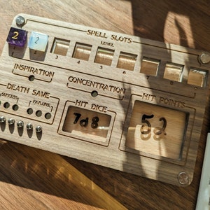 The Adventurer’s Tracker| Handmade Walnut Cherry and Acrylic| D&D Stat Tracker| Dungeons and Dragons Gift| Spell Slot and Hit Points Tracker