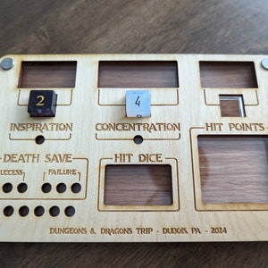 The Adventurer’s Tracker| Handmade Walnut Cherry and Acrylic| D&D Stat Tracker| Dungeons and Dragons Gift| Blank Slot and Hit Points Tracker