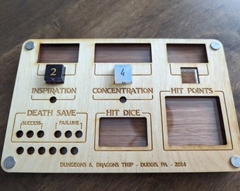 The Adventurer’s Tracker| Handmade Walnut Cherry and Acrylic| D&D Stat Tracker| Dungeons and Dragons Gift| Blank Slot and Hit Points Tracker