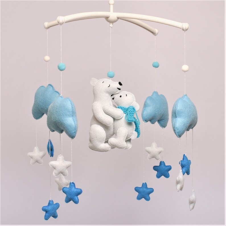 Boy Mobile Blue Mobile Baby Animal Mobile Baby Shower modern neutral nursery decoration Polar bear baby mobile Newborn Gift